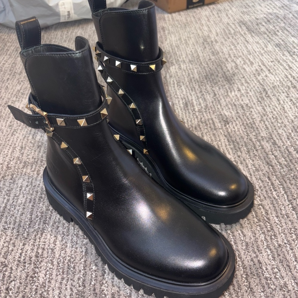 Valentino Garavani Black Studded Ankle Boots